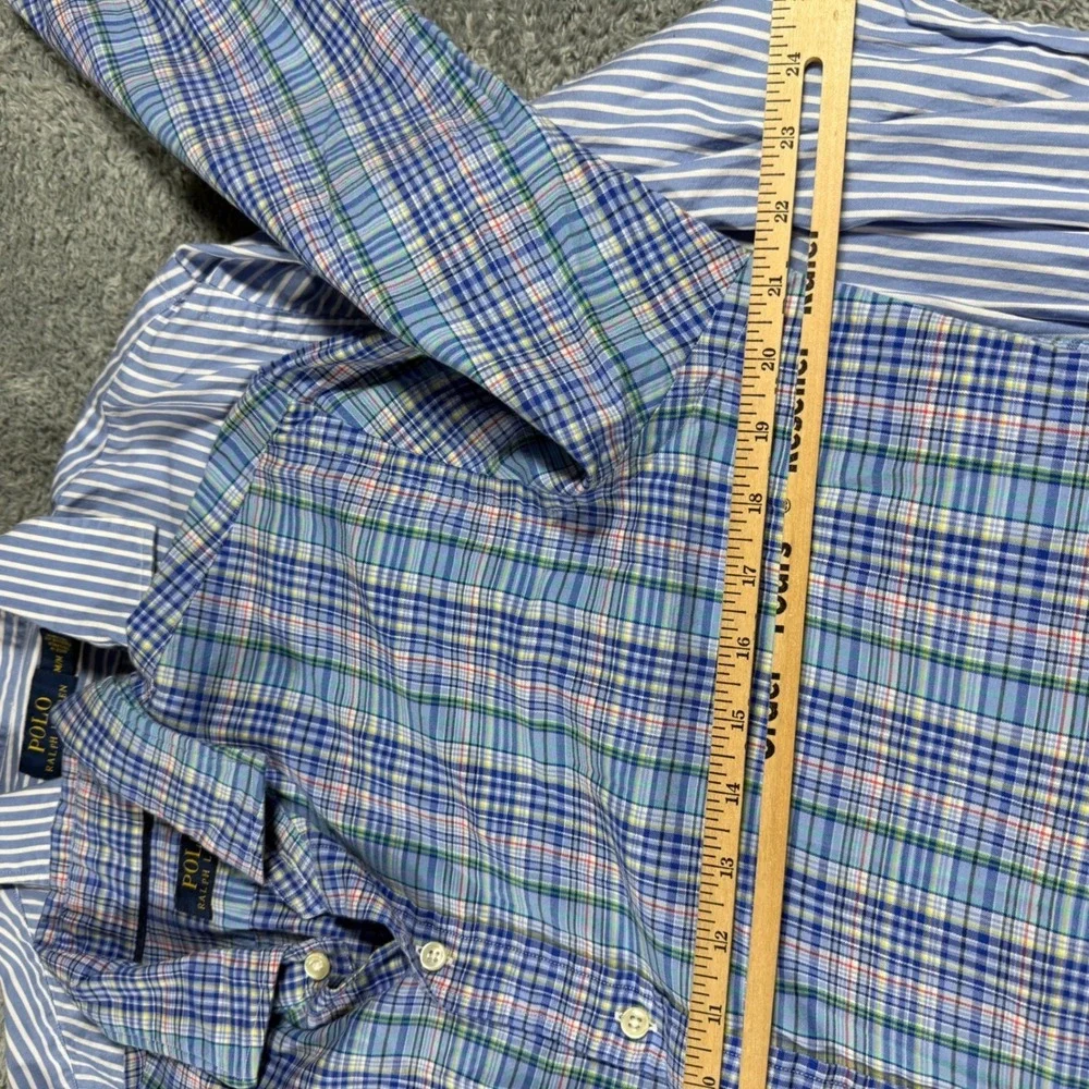Lot of 2 Polo Ralph Lauren Button Shirts Mens Medium‎ Blue Striped & Plaid Multi